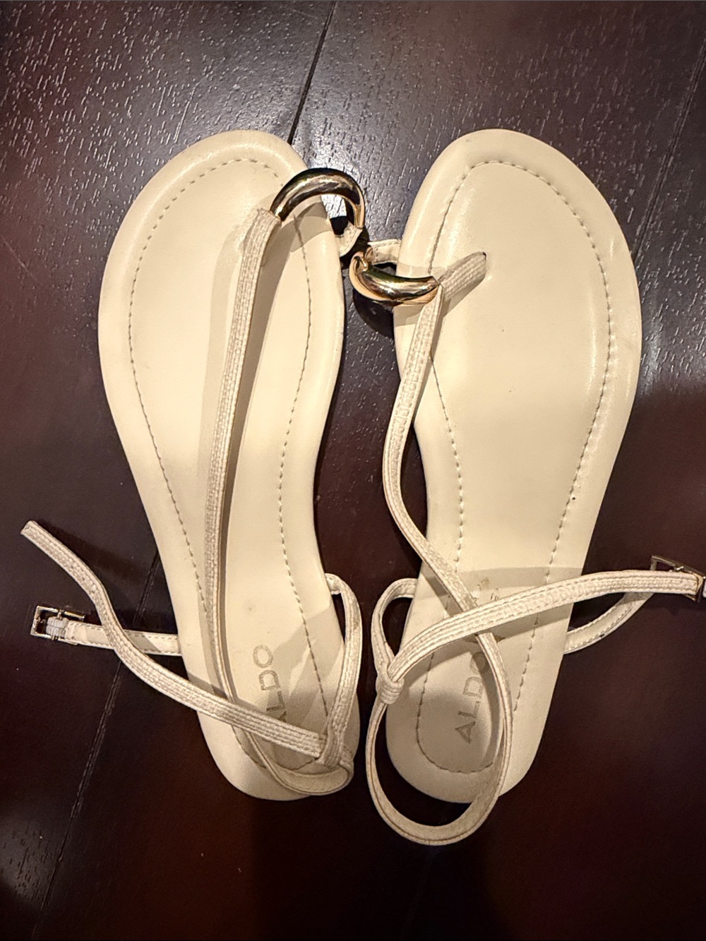 ALDO Cream Toe-Ring Ankle-Strap Sandals with Gold Accent